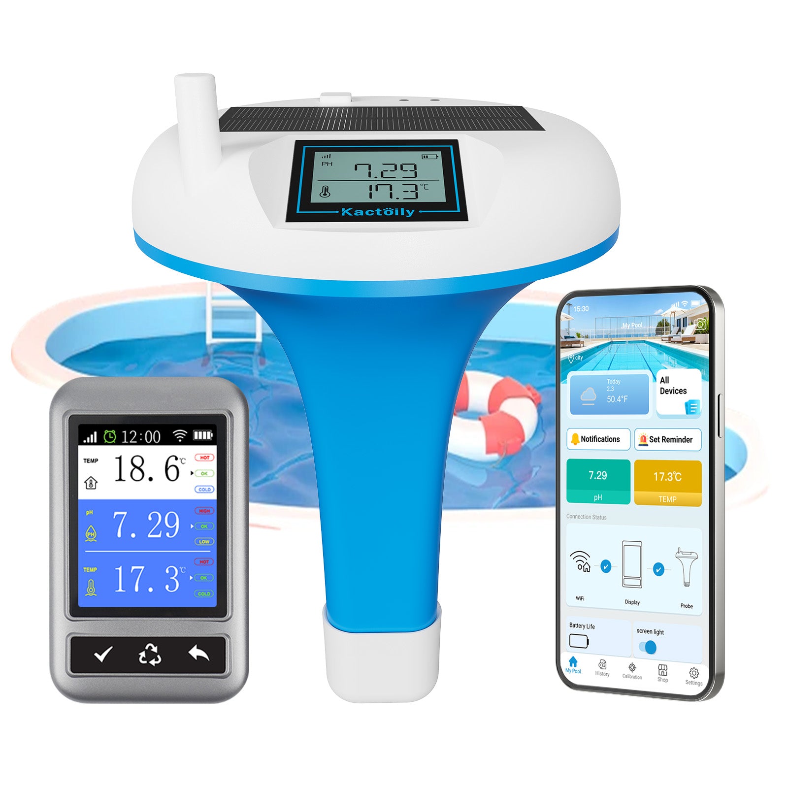 2 in 1 Online WIFI wireless PH Temperature pool monitor